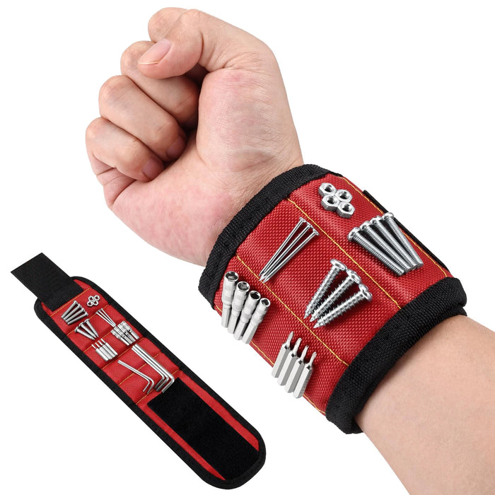 Magnetic Wristband with 10 Strong Magnets – Hands-Free Tool Holder for Screws, Nails, Bolts & Drill Bits (Adjustable Fit for DIY & Repairs)