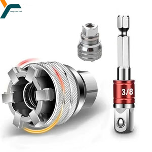Universal Socket Wrench Adapter 10–19mm (3/8"–3/4") | Adjustable Electric Drill Sleeve Converter + Optional Rod